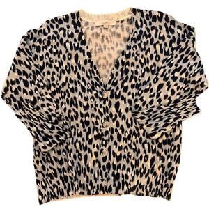 LOFT Relaxed Fit Animal Print V-Neck Cardigan, size Small